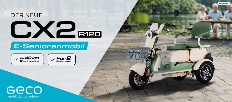 Geco CX2 Dreirad Scooter R120 Elektro Roller Mobil 1200W 60V pilt 3