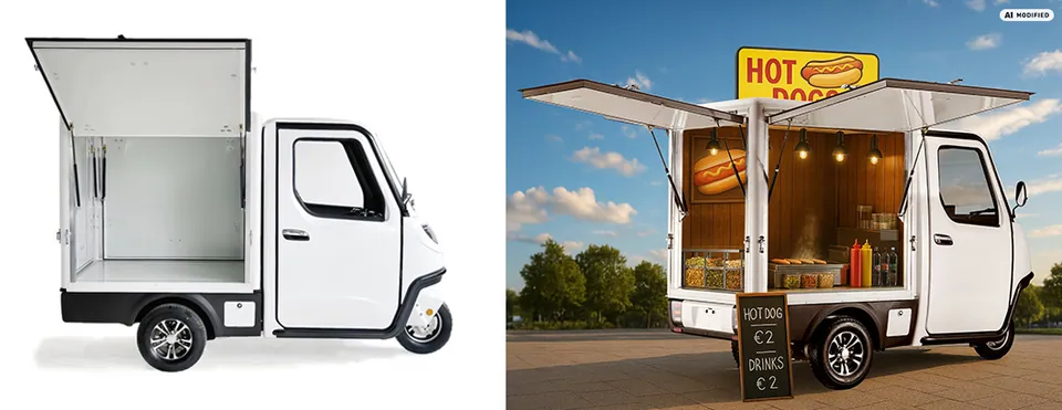 EEC Elektroauto Geco Flexi Food Truck gXC inkl. LiFePO4 Koffer-Box pilt 7
